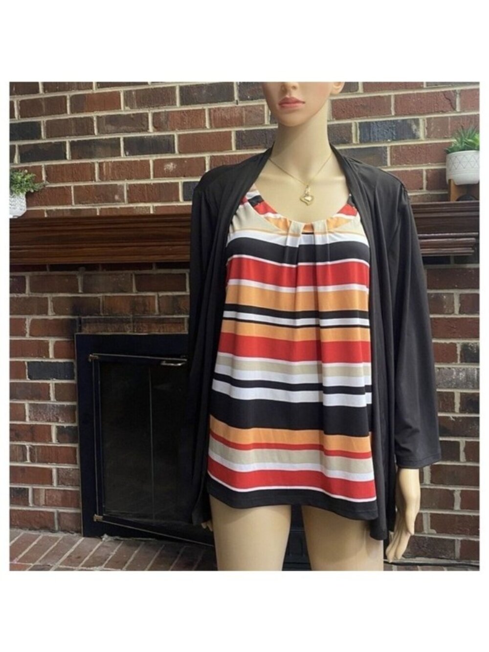 Alfred Dunner Women's Layered Two-Piece Top Size L Long Sleeve multicolor